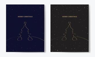 Merry Christmas tree outline greeting text card set golden illustration design background. Greeting card. Xmas tree. vector