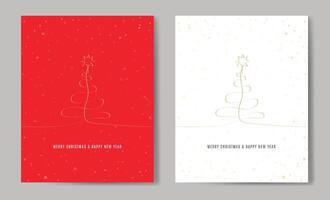 Merry Christmas tree outline greeting text card set golden illustration design background. Greeting card. Xmas tree. vector