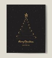 Merry Christmas tree outline greeting text card golden illustration design background. Greeting card. Xmas tree. vector