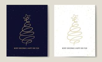 Merry Christmas tree outline greeting text card set golden illustration design background. Greeting card. Xmas tree. vector