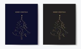 Merry Christmas tree outline greeting text card set golden illustration design background. Greeting card. Xmas tree. vector