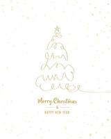 Merry Christmas tree outline greeting text card golden illustration design background. Greeting card. Xmas tree. vector