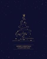Merry Christmas tree outline greeting text card golden illustration design background. Greeting card. Xmas tree. vector