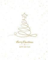Merry Christmas tree outline greeting text card golden illustration design background. Greeting card. Xmas tree. vector