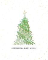Merry Christmas tree outline greeting text card golden illustration design background. Greeting card. Xmas tree. vector