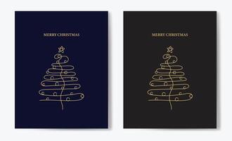 Merry Christmas tree outline greeting text card set golden illustration design background. Greeting card. Xmas tree. vector