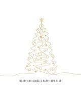 Merry Christmas tree outline greeting text card golden isolated illustration design background. Greeting card. Xmas tree. vector
