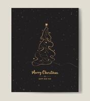 Merry Christmas tree outline greeting text card golden illustration design background. Greeting card. Xmas tree. vector