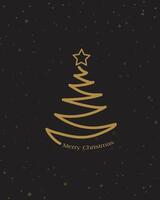 Merry Christmas tree outline greeting text card golden illustration design background. Greeting card. Xmas tree. vector