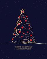 Merry Christmas tree outline greeting text card golden illustration design background. Greeting card. Xmas tree. vector