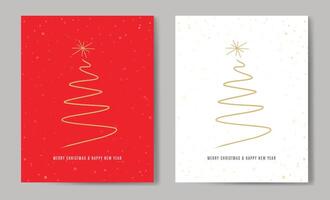 Merry Christmas tree outline greeting text card set golden illustration design background. Greeting card. Xmas tree. vector