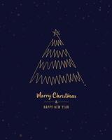 Merry Christmas tree outline greeting text card golden illustration design background. Greeting card. Xmas tree. vector
