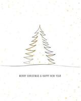 Merry Christmas tree outline greeting text card golden illustration design background. Greeting card. Xmas tree. vector