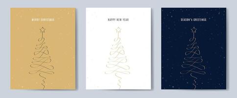 Merry Christmas tree outline greeting text card set golden illustration design background. Greeting card. Xmas tree. vector