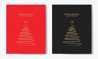 Merry Christmas tree outline greeting text card set golden illustration design background. Greeting card. Xmas tree. vector