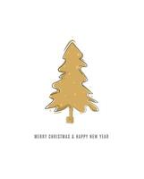 Merry Christmas tree outline greeting text card golden isolated illustration design background. Greeting card. Xmas tree. vector