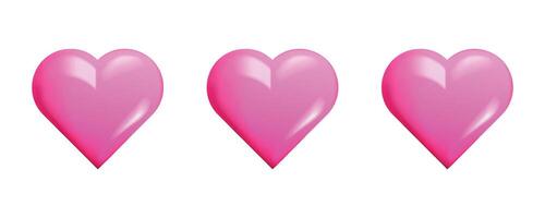 3D pink hearts. Abstraction and doodle. Render. Shiny. Icon. Mark. Design elements. White background. Isolated. Balloons. Sticker. Sparkle. Trendy modern design. Bubble vector