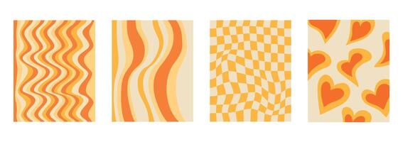 collection of trendy twirl backgrounds in hippie and y2k style. Groovy swirl and retro psychedelic aesthetic pattern. Doodle twisted geometric lines. Distorted posters. Stripes square. Spiral zebra vector