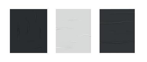 Set and collection of glued posters. Mock up. Collage trend element for design. Paper. The sheet are wrinkled. Texture for the template. Realistic. Blank white album. Sticker label. Wet grease vector