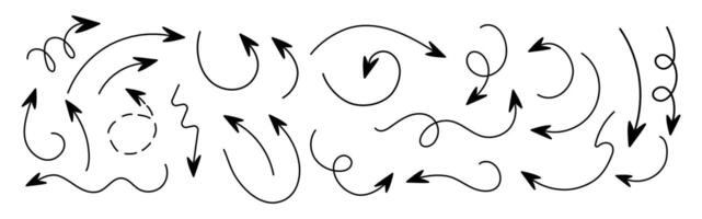 Set of editable trend line arrows. Doodle and hand drawn. Collection of curves drawn by hand and pencil. Sign and symbol, elements. Abstract scribbles. Curves, circles. Shapes. Underline. Mark vector