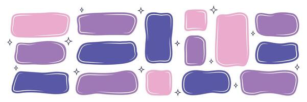Set of frames for text in doodle and hand drawn style. Trendy modern design. Template torn paper for conversation. Empty speech bubble. Textbox. Shape and figures. Curve textbox. Distorted vector