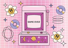 Groovy set in y2k style. Retro icon collection. Vaporwave. illustration. Slot machine. Psychedelic and hippie design. Social media interface. Elements and shapes. 2000s aesthetic look. Collage vector