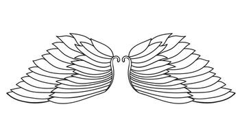 Thin line, outline doodle angel wings isolated on white. vector