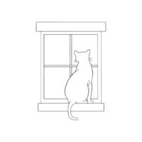 outline of a cat sitting in a window vector