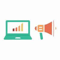 laptop displaying an upward graph with a megaphone vector
