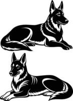 German shepherd dog in different poses on a white background objects silhouette illustration. vector