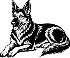 German shepherd dog in different poses on a white background objects silhouette illustration. vector