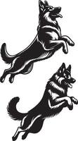 German shepherd dog in different poses on a white background objects silhouette illustration. vector