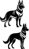 German shepherd dog in different poses on a white background objects silhouette illustration. vector