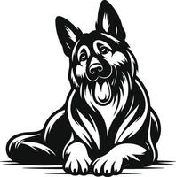 German shepherd dog in different poses on a white background objects silhouette illustration. vector
