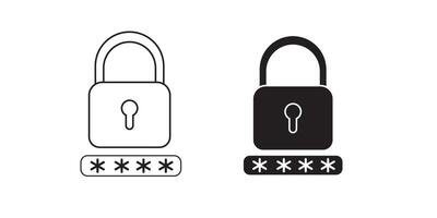 Password security icon illustration set. Lock and pin code for safety and protection. Secured file symbol. vector