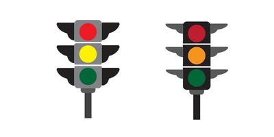 Traffic lights with all three colors on. vector