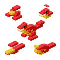 Construction of a red dinosaur in isometry. vector