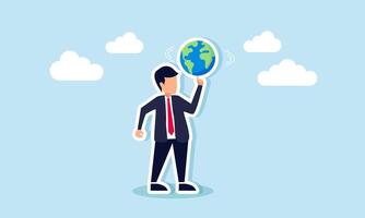 Global business leadership in world economy, power to control and succeed in the global network, concept of A smart businessman manager spins the globe on his strong finger vector