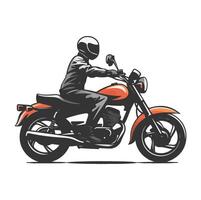 side view Person riding red motorcycle, black helmet, white background, illustration, vector