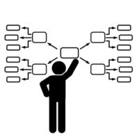 illustration of a man drawing a mind map on a board, compiling ideas vector