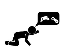 Stick figure struggling with gaming addiction vector