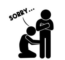 A simple stick figure apologizing vector