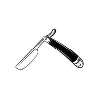 Cut-out silhouette of a straight razor. Straight razor, sharp razor blade. Professional razor, cut out icon for plotter or laser cutting. vector