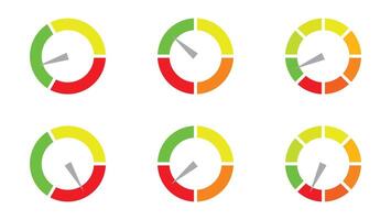 level meter set isolated on white background. circle measuring scale with different color indicator vector