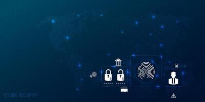 Abstract circle digital cyber security fingerprint connection and communication futuristic on blue background. vector
