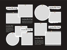 Pictures or photos frame collage and digital photo wall template vector