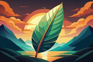 art of Leaf drawing Abstract minimal flat art vector