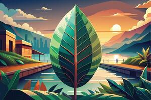 art of Leaf drawing Abstract minimal flat art vector