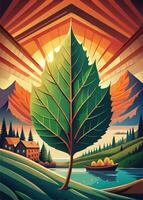 art of Leaf drawing Abstract minimal flat art vector