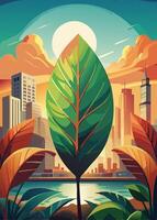 art of Leaf drawing Abstract minimal flat art vector